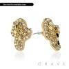 PAIR OF 18K GOLD PLATED MULTI CZ GEMS INGOT CENTERED NUGGET EARRINGS